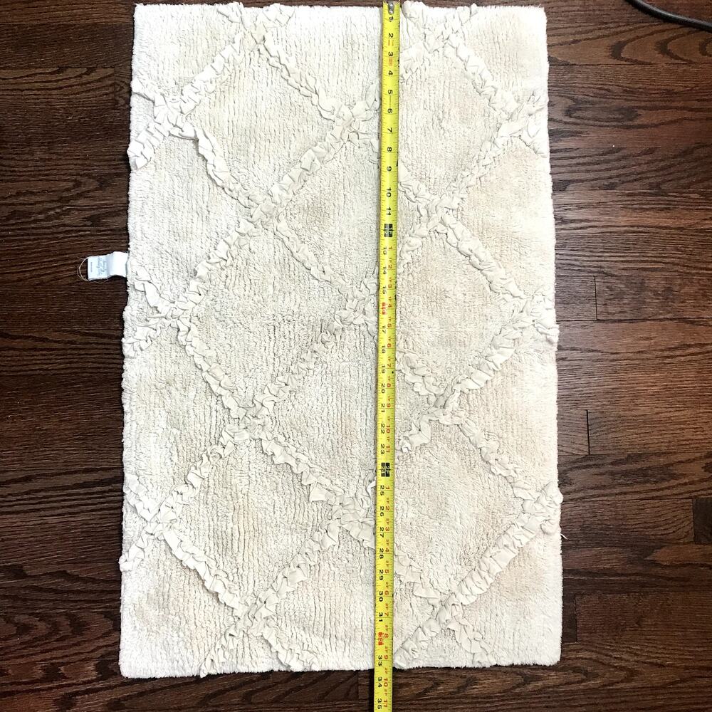 Simply Shabby Chic Antique White 100% Cotton Bath Mat Rug With Lattice Pattern - Picture 7 of 8